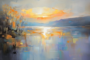 Reflets du coucher de soleil sur un lac paisible