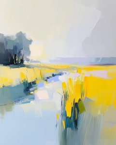 Campo amarillo junto al agua