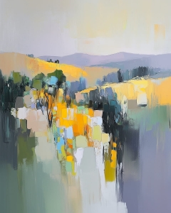 Collines jaunes et arbres