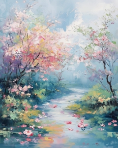Spring Blossoms by the Stream