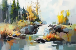 Autumn Waterfall in the Forest