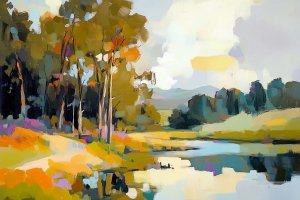 Camino colorido junto al lago