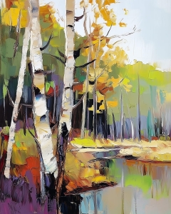 Bouleaux d'automne au bord du lac