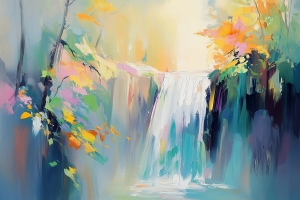 Herbstlicher Wasserfall im Nebel