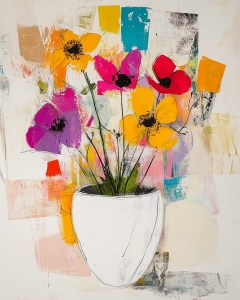 Colorful Flowers in White Vase