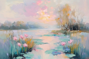 N&eacute;nuphars au Coucher du Soleil