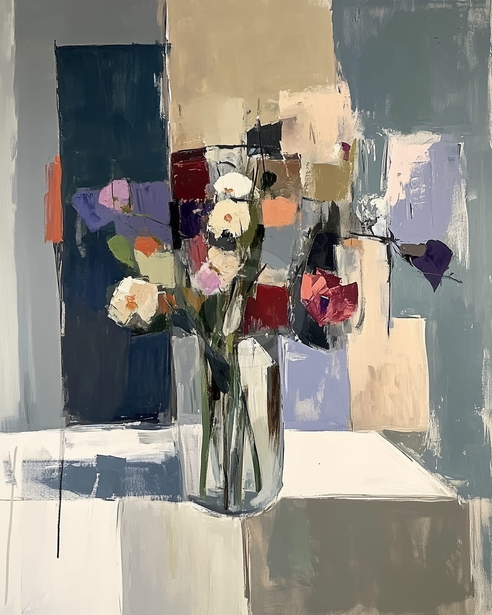 Geometrisches Stillleben mit Blumen