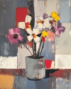 Fleurs Abstraites sur Fond G&eacute;om&eacute;trique