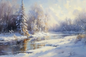 Winterlandschaft mit Fluss