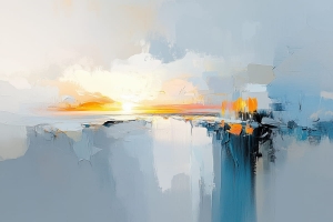 Amanecer abstracto sobre acantilados helados