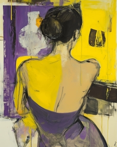Femme en jaune et violet &ndash; vue de dos