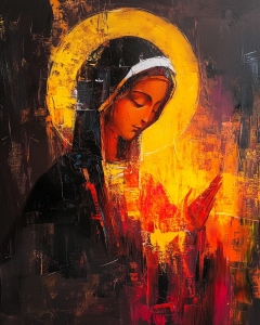 Icono religioso de Mar&iacute;a en Oraci&oacute;n