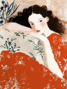 Retrato de mujer con vestido rojo