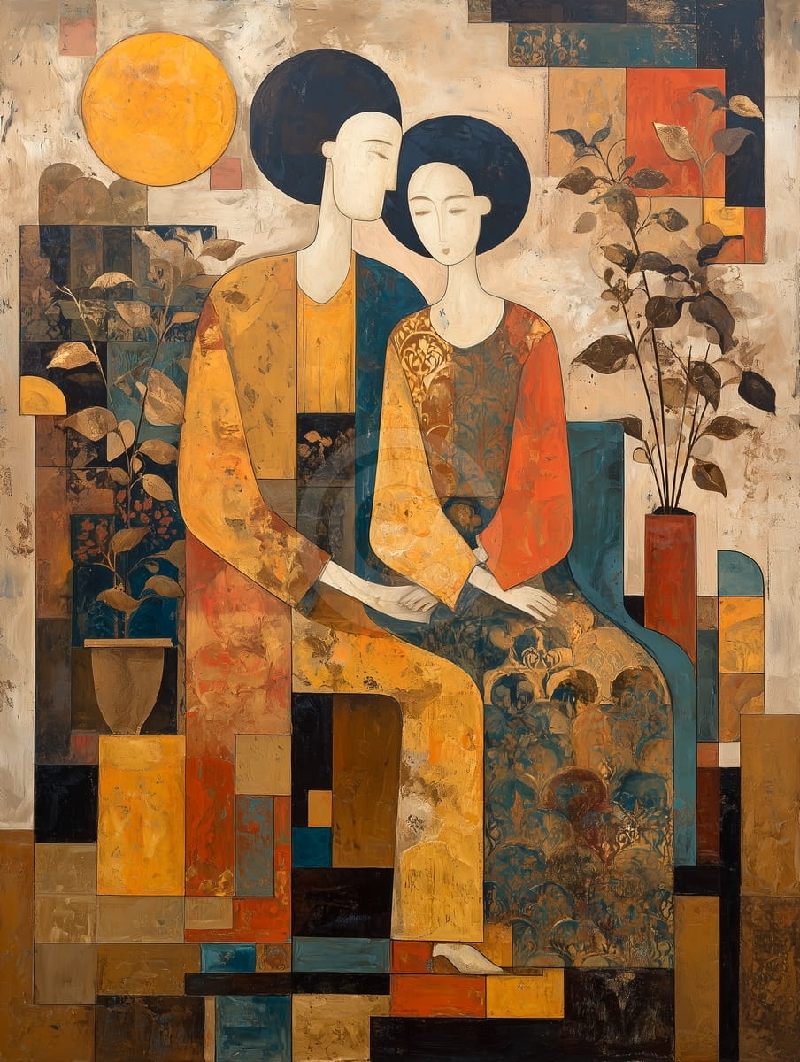 Couple assis à l’intérieur