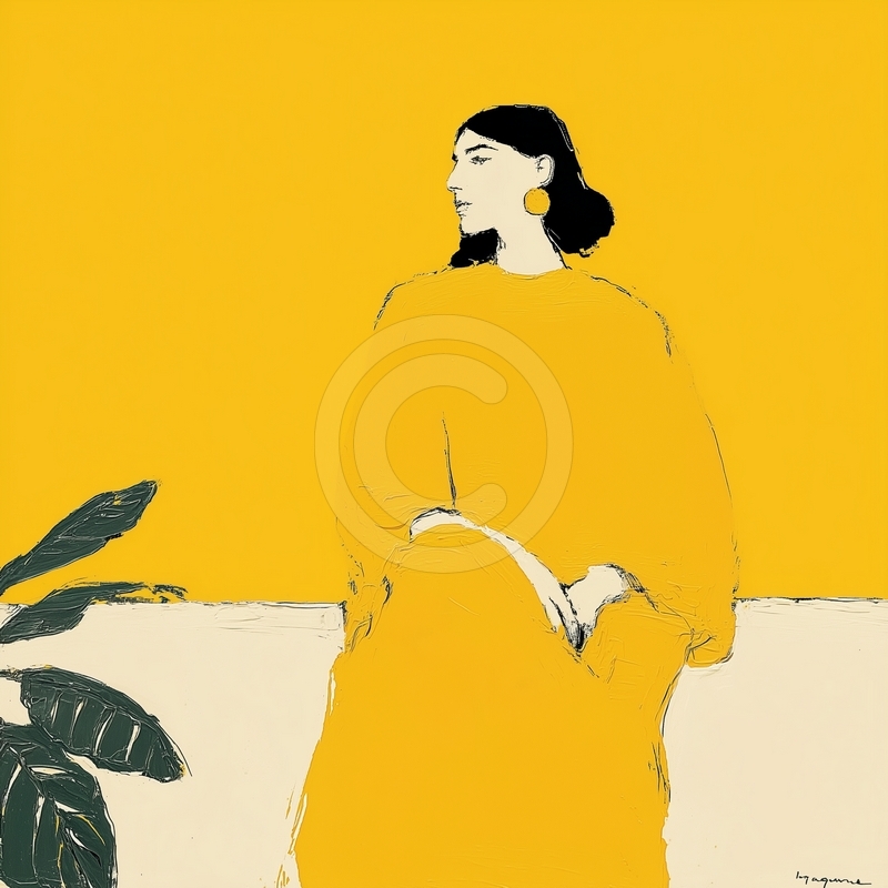 Femme en robe jaune
