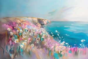 Prairie de Fleurs Sauvages en Bord de Mer
