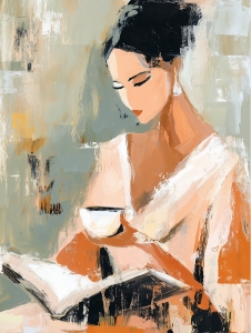 Lesende Frau mit Kaffee
