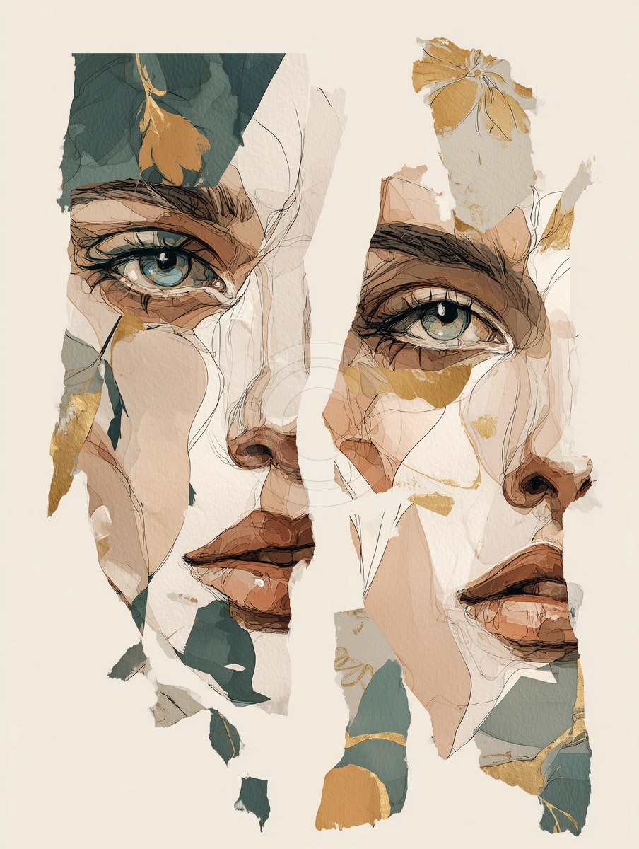 Fragmented Portrait with Botanicals