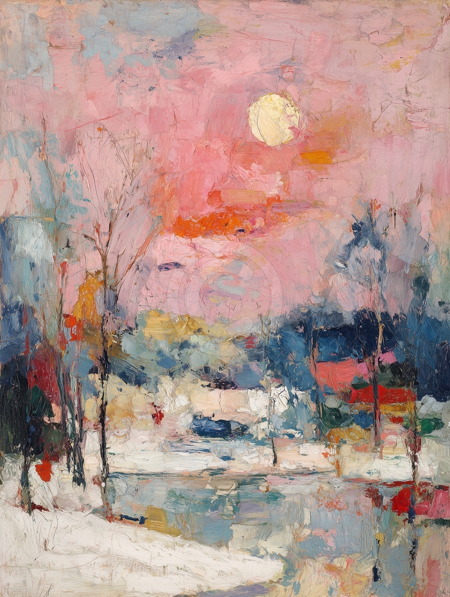 Lever de Lune d'Hiver au Ciel Rose