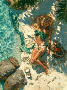 Riva turchese, ombra di palma