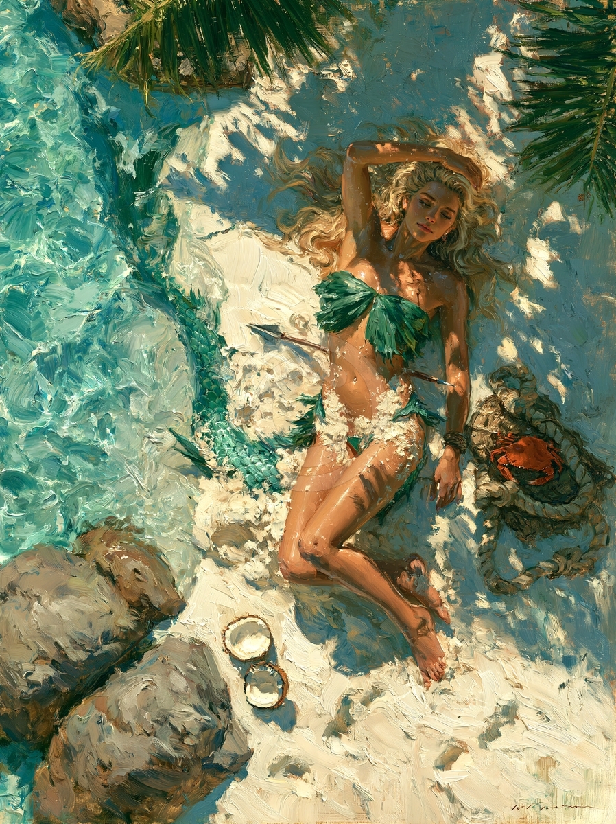 Riva turchese, ombra di palma