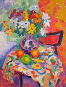 Flowers and fruit on a table