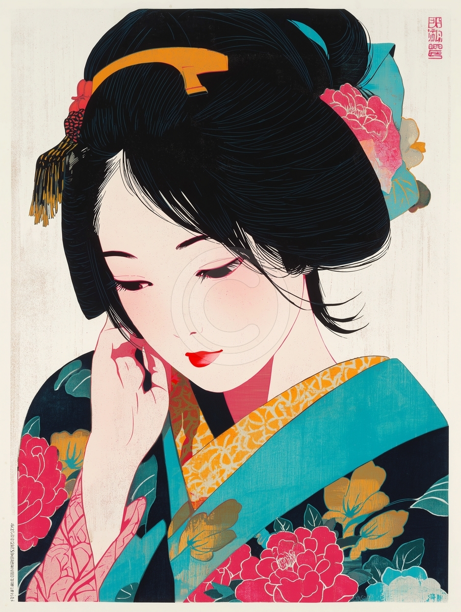 Mujer con kimono floreado