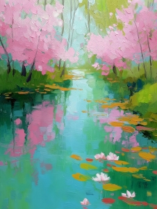 Kirschbl&uuml;ten &uuml;ber dem Fluss