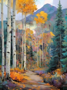 Sentier de bouleaux en automne