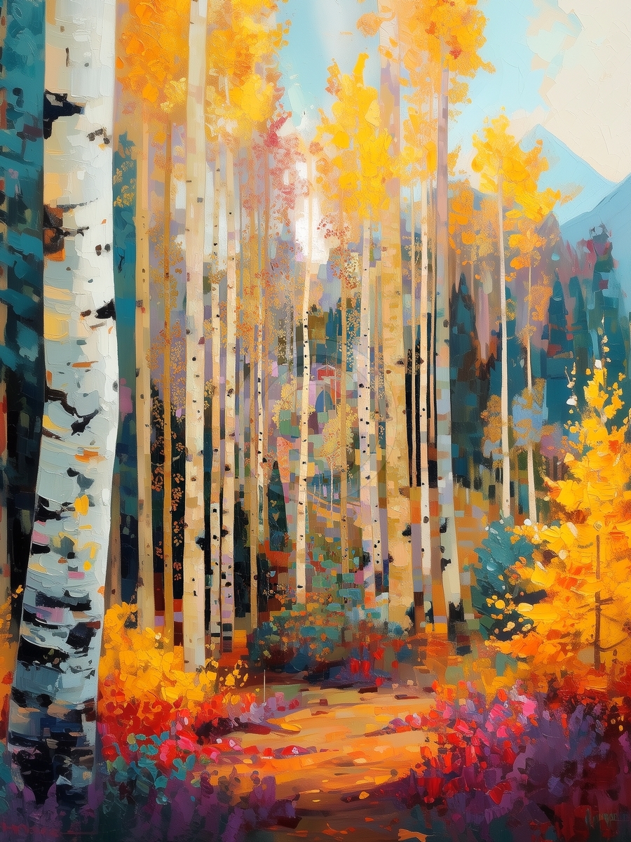 Golden birch forest path