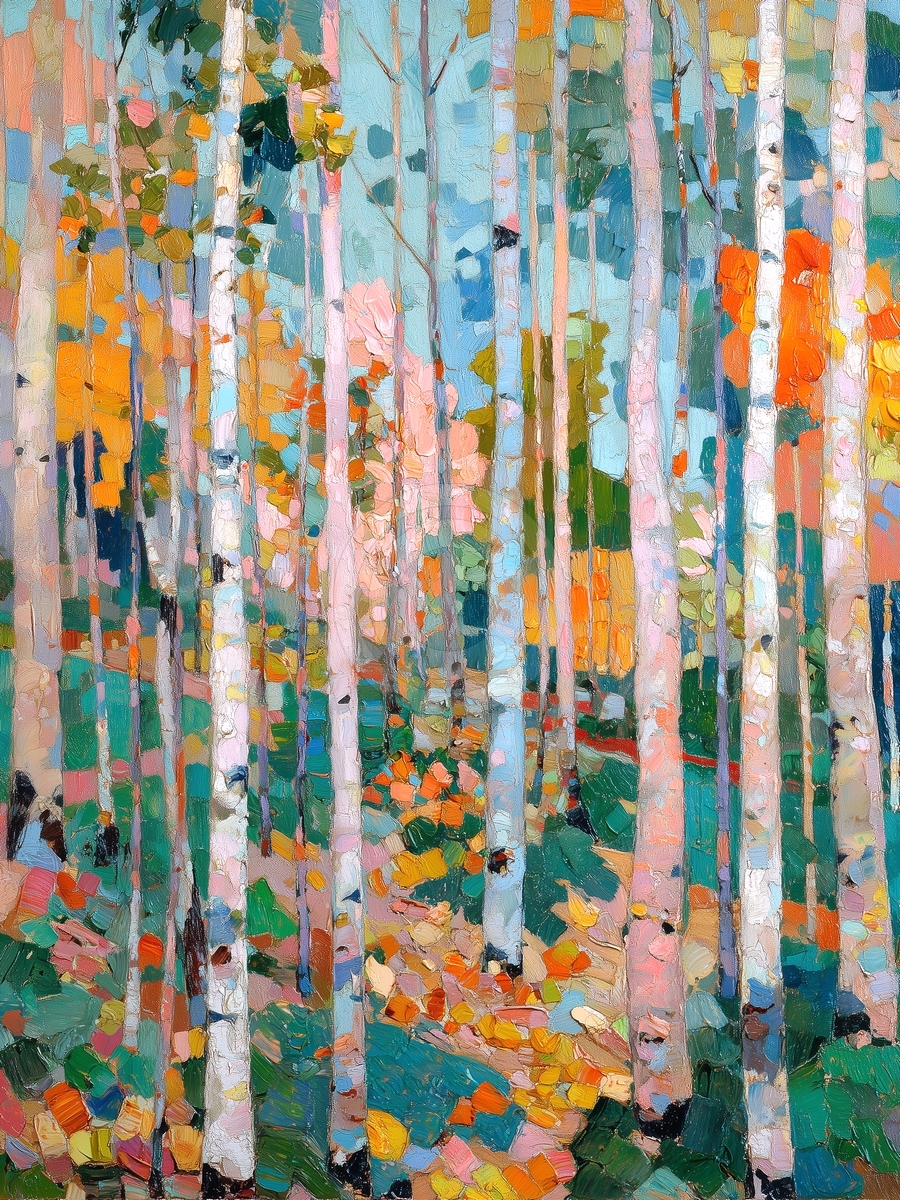 Mosaïque de bouleaux en automne