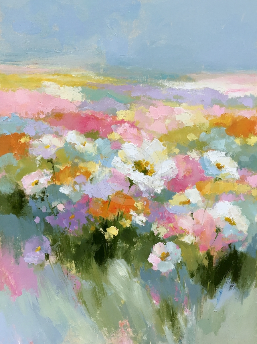 Wildflower meadow in pastel colors