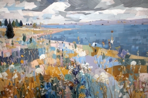 Prairie sur la falaise au bord de mer