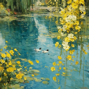 Enten zwischen den gelben Bl&uuml;ten
