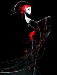 Geisha in Black and Red