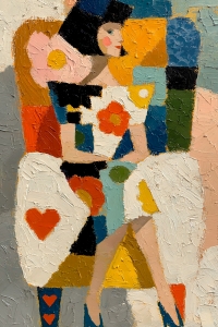 Girl with Flowers and Hearts