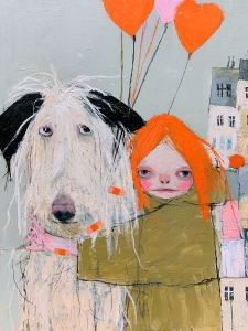 Girl with a Dog and Balloons