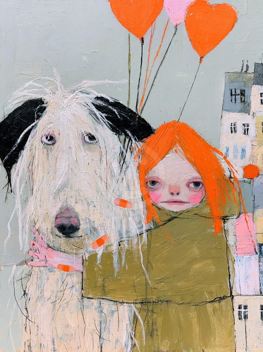 Girl with a Dog and Balloons